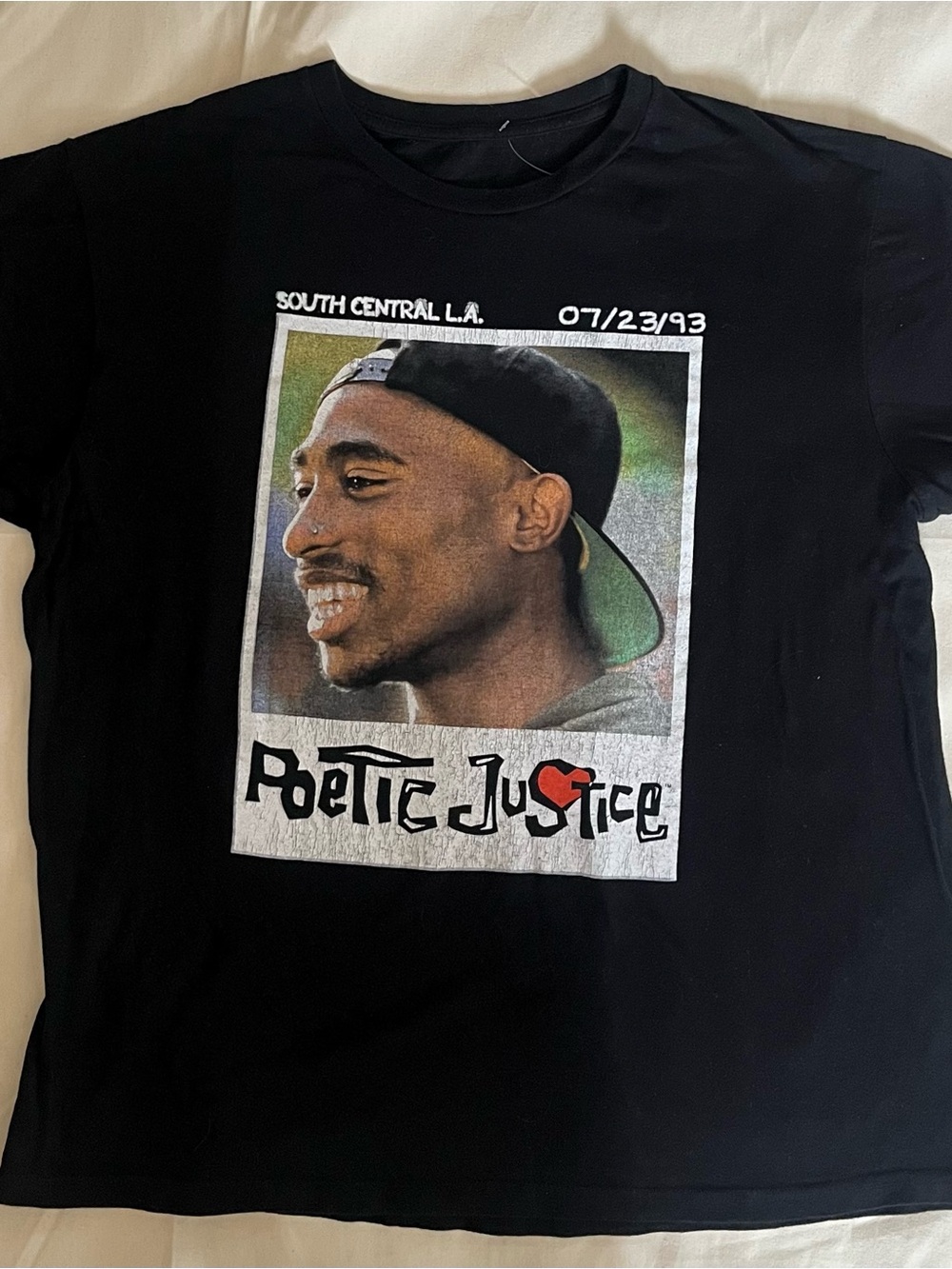 Poetic Justice Tupac Printed Black Graphic Tee. Size Large